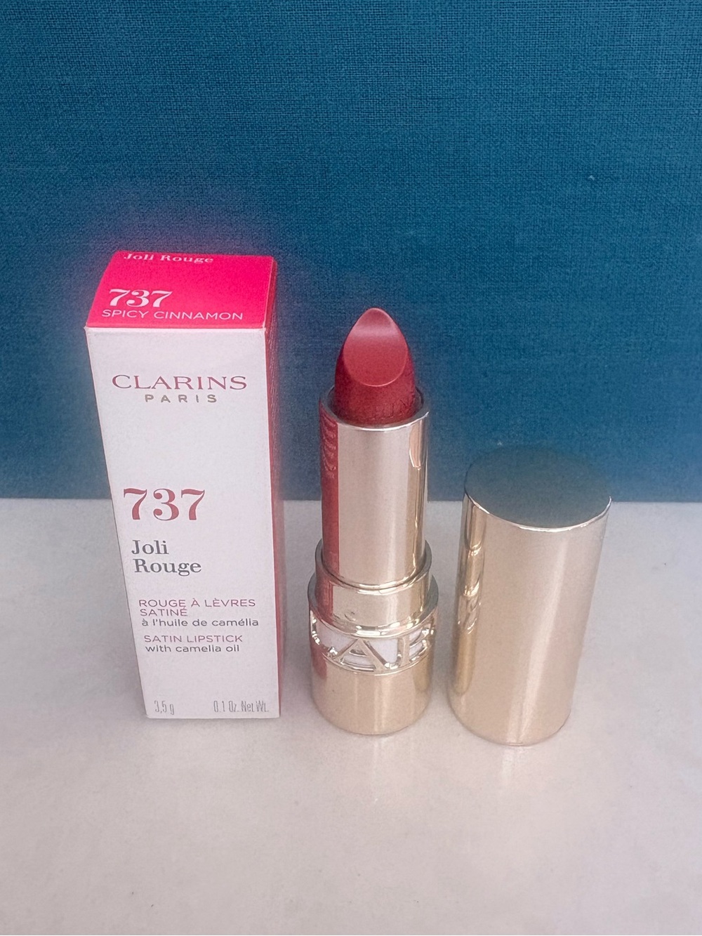 Clarins Joli Rouge Satin Lipstick 737 Spicy Cinnamon - Deep Red - MSRP $40
